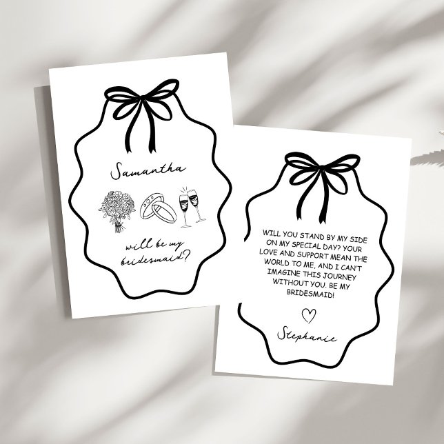 Hand Drawn Bow Floral Bridesmaid Proposal Invitation (Creator Uploaded)