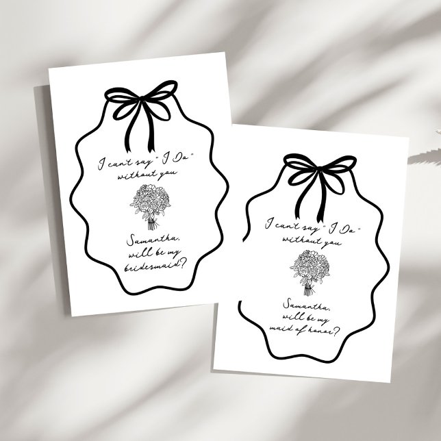 Hand Drawn Bow Floral Bridesmaid Proposal Invitation (Creator Uploaded)