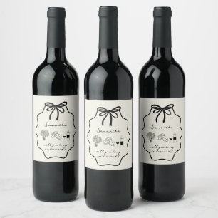 Hand Drawn Bow Floral Bridesmaid Proposal Wine Label