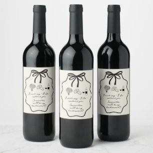 Hand Drawn Bow Floral Bridesmaid Proposal Wine Label