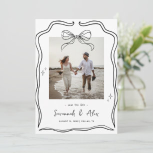 Hand Drawn Bow Frame Coquette Doodle Wedding Fun Save The Date