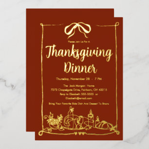 Hand Drawn Bow Frame Feast Thanksgiving Dinner
