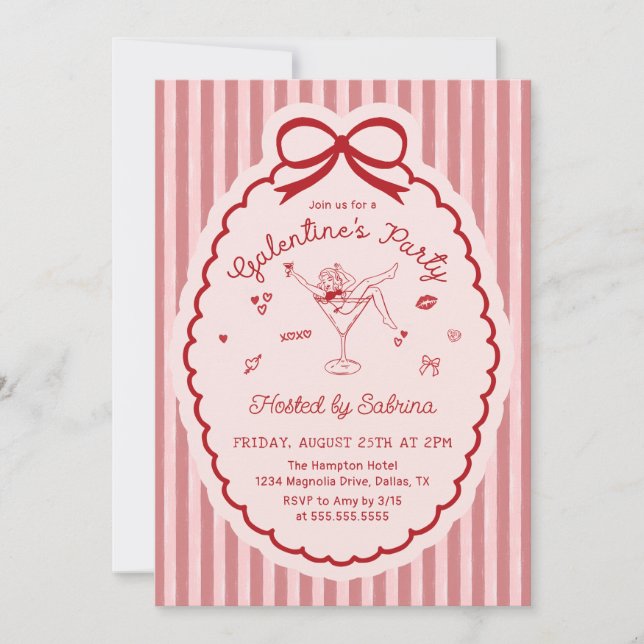 Hand Drawn Bow Galentine's Day Invitation (Devant)