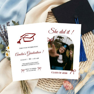 Hand drawn Bow graduation party invitation