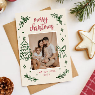 Hand Drawn Bow Minimalist Family Christmas Photo Holiday Card