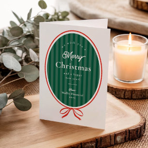 Hand Drawn Bow Oval Frame Christmas Business Holiday Card