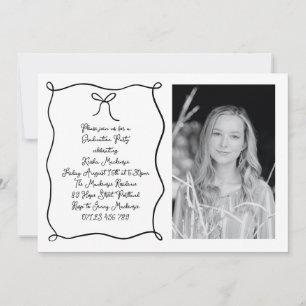 Hand Drawn Bow Photo Black Graduation Party Invitation
