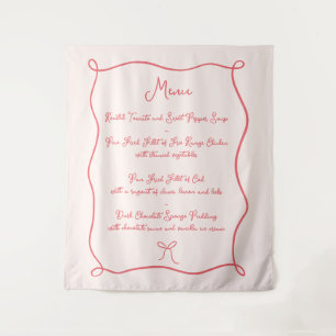 Hand Drawn Bow Red & Pink Fabric Wedding Menu Tapestry