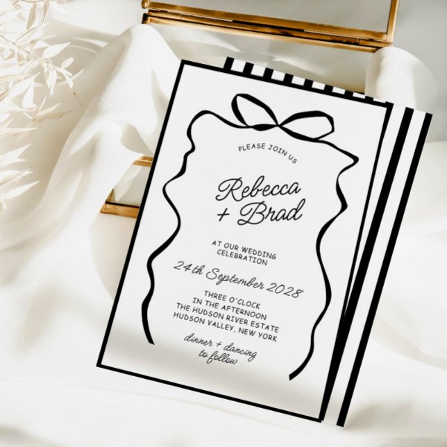 Hand Drawn Bow Ribbon Sketch Wedding Invitation (Hand Drawn Bow Ribbon Sketch Wedding Invitation)