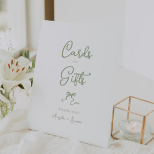 Hand drawn Bow Sage Green Cards and Gifts Pedestal Sign