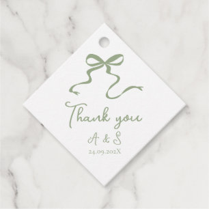 Hand drawn Bow Sage Green Wedding Favour Tag