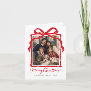 Hand Drawn Bow Simple Unique Christmas Photo Holiday Card