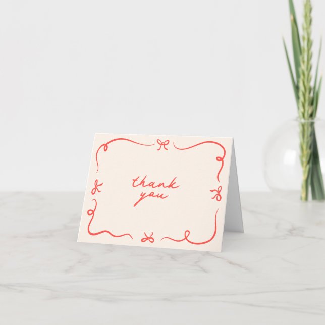 Hand Drawn Bow Thank You Card (Front)