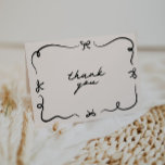 Hand Drawn Bow Thank You Card<br><div class="desc">This hand drawn thank you card template featuring cute hand drawn elements and a retro themed font pairing. Edit all wording and colours to make this invitation card fit your own personal style event theme.</div>
