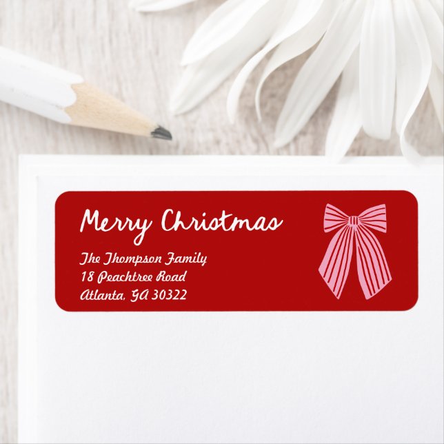 Hand Drawn Bow Trendy Red Christmas Return Address (Insitu)
