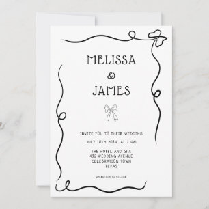 Hand Drawn Bow Whimsical Wedding Invitation