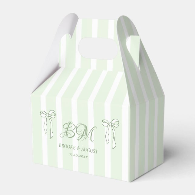 Hand Drawn Bow White and Green Wedding  Favor Box (Front Side)