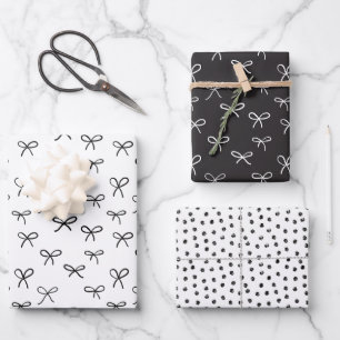 Hand-drawn bows holiday wrapping paper - black