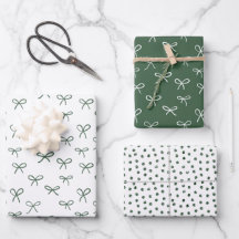 Hand-drawn bows holiday wrapping paper - green