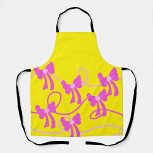 Hand-drawn Bows Pink Yellow Lovers Apron