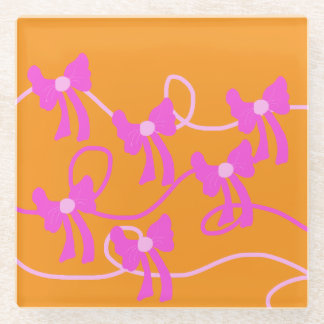 Hand-drawn Bows Pink  Yellow Lovers Glass Coaster