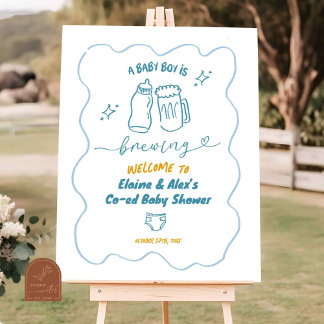 Hand Drawn Boy a Baby is Brewing Welcome Sign