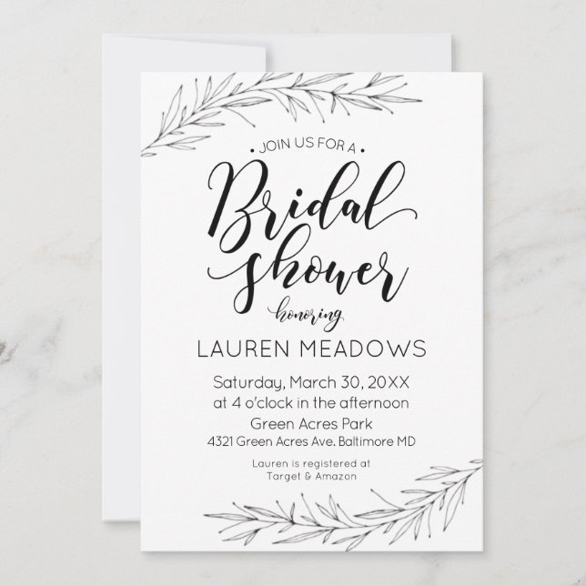 Hand Drawn Branches Bridal Shower Invitation (Front)