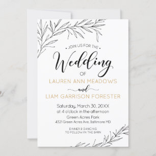 Hand Drawn Branches Wedding Invitation
