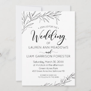 Hand Drawn Branches Wedding Invitation