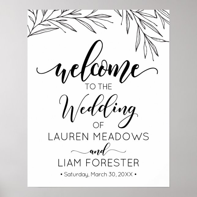 Hand Drawn Branches Wedding Welcome Poster (Front)