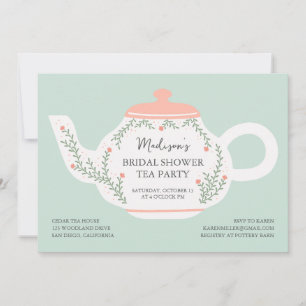 Hand drawn bridal shower tea party invitation