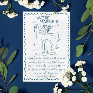 Hand Drawn Bride and Groom Scribble Script Wedding Thank You Card