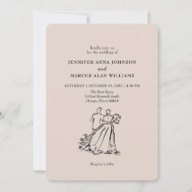 Hand Drawn Bride Groom Fashion Sketch QR Wedding