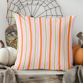 Hand Drawn Bright Fall Striped Throw Pillow