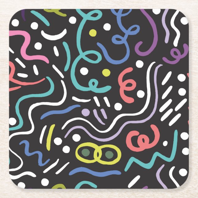 Hand-drawn brush pattern, zigzag lines. square paper coaster (Front)