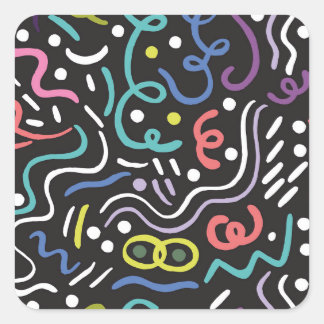 Hand-drawn brush pattern, zigzag lines. square sticker