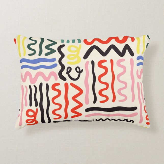 Hand drawn brush pattern, zigzags, lines and curve accent pillow (Front)