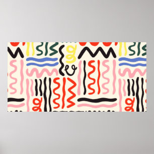 Hand drawn brush pattern, zigzags, lines and curve poster