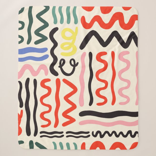 Hand drawn brush pattern, zigzags, lines and curve sherpa blanket (Front)