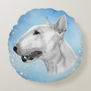 Hand Drawn Bull Terrier Artwork Round Pillow