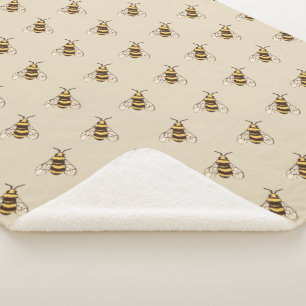 Hand Drawn Bumble Bees Sherpa Blanket