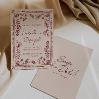 Hand Drawn Burgundy Deep Red Floral Garden Wedding
