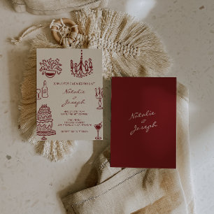 Hand Drawn Burgundy Romantic Whimsical Wedding Invitation