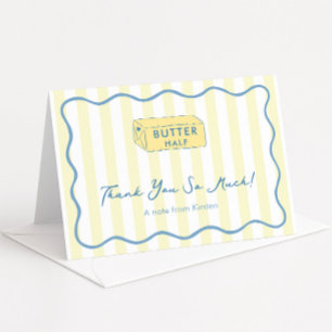 Hand-Drawn Butter Yellow Blue Bridal Shower Thank You Card