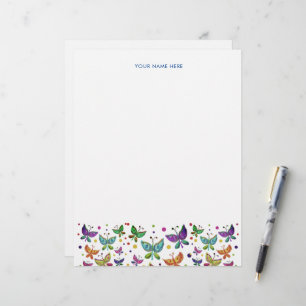 Hand-Drawn Butterflies Cute Colourful Doodle Art Letterhead