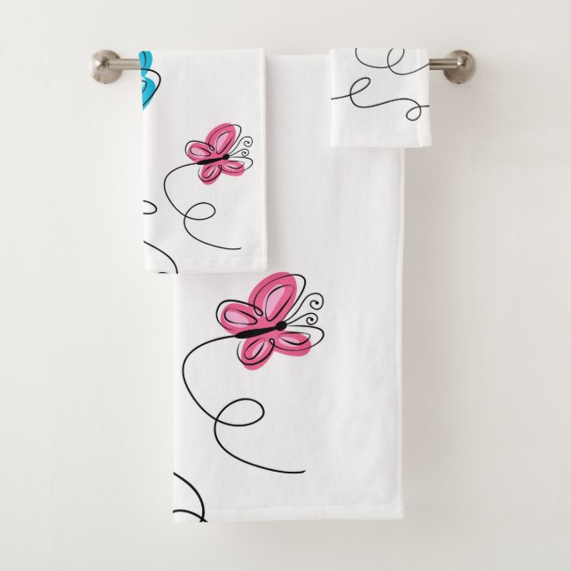 hand drawn butterfly    bath towel set (Insitu)
