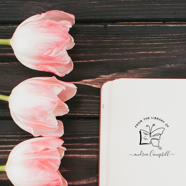 Hand-drawn Butterfly Doodle Elegant Library Book Rubber Stamp (Creator Uploaded)