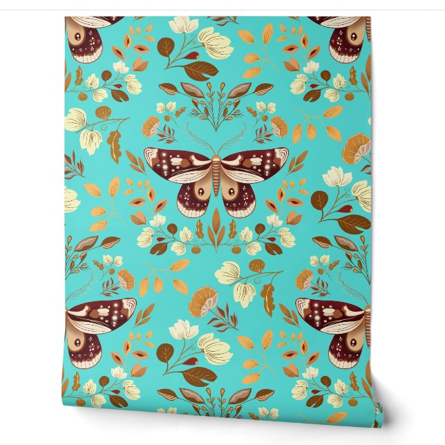 Hand drawn Butterfly on Turquoise Wallpaper (Unrolling)