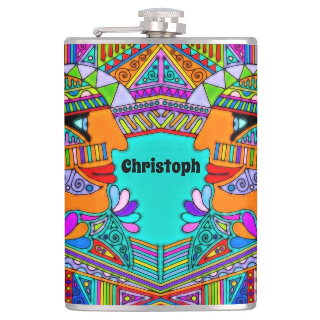 Hand Drawn By EDDArt - Pharaoh 1 Hip Flask (Front)
