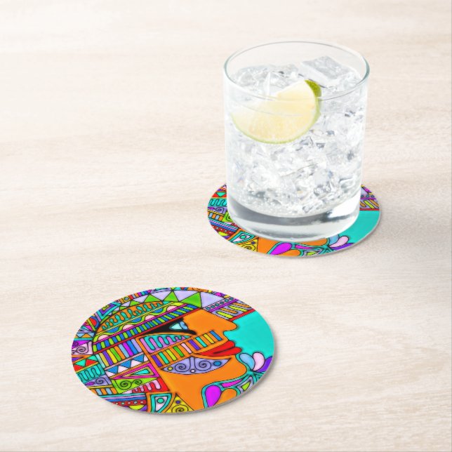 Hand Drawn By EDDArt - Pharaoh 1 Round Paper Coaster (Insitu)